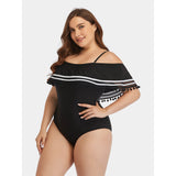 Plus Size Striped Cold-Shoulder One-Piece Swimsuit-Swimsuit-Glitz Glam and Rebellion GGR Pinup, Retro, and Rockabilly Fashions