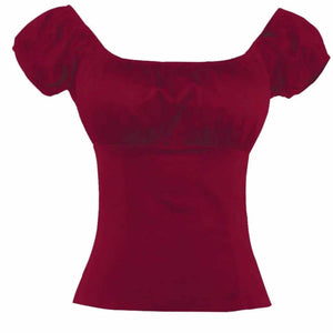 Pinup Peasant Top in Solid Burgundy-Blouse-Glitz Glam and Rebellion GGR Pinup, Retro, and Rockabilly Fashions