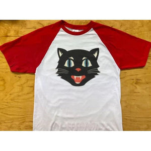 Astro Bettie Cat Raglan Red & White Tee-Apparel & Accessories-Glitz Glam and Rebellion GGR Pinup, Retro, and Rockabilly Fashions