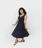 Hemet Navy Blue Sweetheart Vintage Fit & Flare Circle Dress