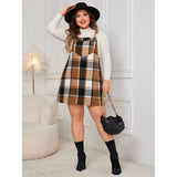 Honey Plus Size Plaid Wide Strap Overall Dress-Pinafore Dress-Glitz Glam and Rebellion GGR Pinup, Retro, and Rockabilly Fashions