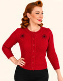 Hemet Embroidered Spider Cardigan Sweater in Red-Cardigan-Glitz Glam and Rebellion GGR Pinup, Retro, and Rockabilly Fashions