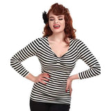 Colleftic Black & White Striped Long Sleeve Top-Apparel & Accessories-Glitz Glam and Rebellion GGR Pinup, Retro, and Rockabilly Fashions