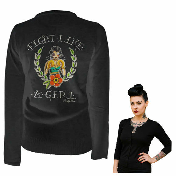 Pinky Star - Fight Like a Girl Cardigan-Cardigan-Glitz Glam and Rebellion GGR Pinup, Retro, and Rockabilly Fashions