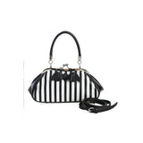Banned Apparel Night Of Mystery Handbag White & Black Stripes-Apparel & Accessories-Glitz Glam and Rebellion GGR Pinup, Retro, and Rockabilly Fashions