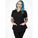 Hemet Embroidered Spiderweb Medical Scrub-Blouse-Glitz Glam and Rebellion GGR Pinup, Retro, and Rockabilly Fashions