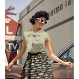 Sage Dot Bow Top-Shirts & Tops-Glitz Glam and Rebellion GGR Pinup, Retro, and Rockabilly Fashions