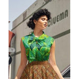 Leaves Bow Top-Shirts & Tops-Glitz Glam and Rebellion GGR Pinup, Retro, and Rockabilly Fashions
