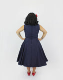 Hemet Navy Blue Sweetheart Vintage Fit & Flare Circle Dress