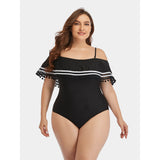 Plus Size Striped Cold-Shoulder One-Piece Swimsuit-Swimsuit-Glitz Glam and Rebellion GGR Pinup, Retro, and Rockabilly Fashions