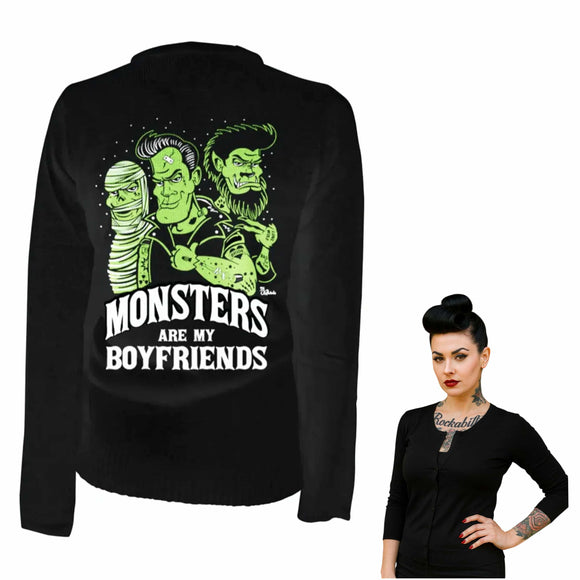 Pinky Star - Monsters Are My Boyfriends Cardigan-Cardigan-Glitz Glam and Rebellion GGR Pinup, Retro, and Rockabilly Fashions