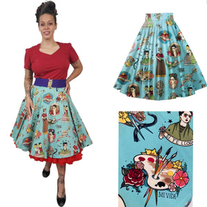 Frida Khalo Circle Skirt-Skirts-Glitz Glam and Rebellion GGR Pinup, Retro, and Rockabilly Fashions