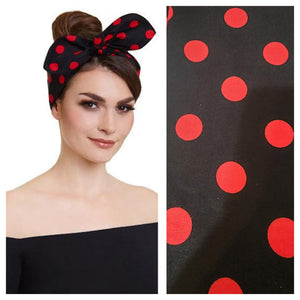 Dolly & Dotty Pinup and Rockabilly Headscarf in Black with Red Polka Dots-Hair Accessory-Glitz Glam and Rebellion GGR Pinup, Retro, and Rockabilly Fashions
