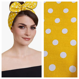 Dolly & Dotty Pinup and Rockabilly Headscarf in Yellow with White Polka Dots-Hair Accessory-Glitz Glam and Rebellion GGR Pinup, Retro, and Rockabilly Fashions