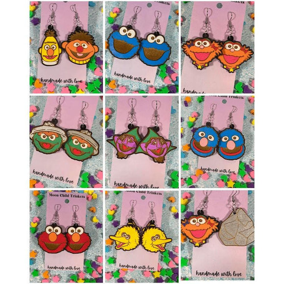 Handmade Sesame Street Inspired Earrings-Earrings-Glitz Glam and Rebellion GGR Pinup, Retro, and Rockabilly Fashions