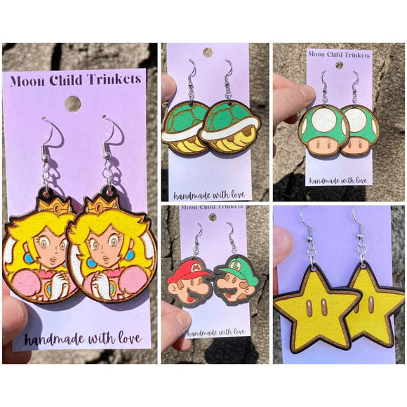 Handmade Super Mario Bros Inspired Earrings-Earrings-Glitz Glam and Rebellion GGR Pinup, Retro, and Rockabilly Fashions