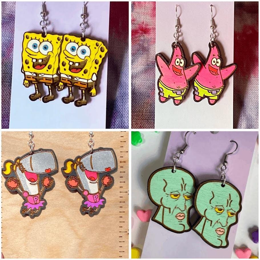 SpongeBob SquarePants Cartoon Enamel Dangle Earrings - Patrick Star & Friends, Hook Closure - View #4