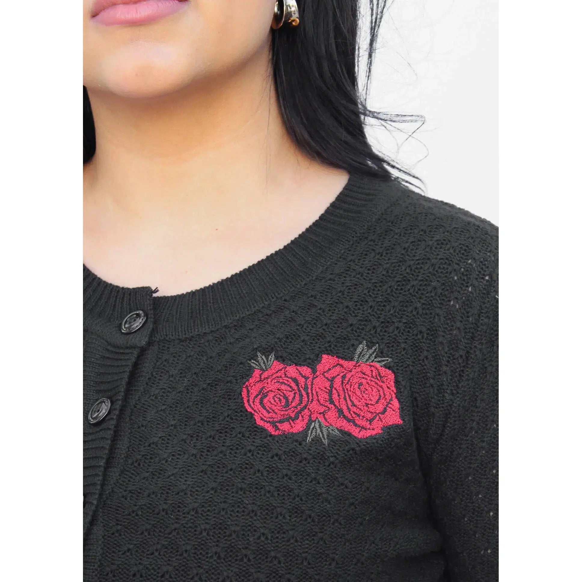 Black sweater with clearance red roses