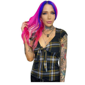 SwitchBlade Stiletto Yellow and Black Plaid Dame Tie Top-Top-Glitz Glam and Rebellion GGR Pinup, Retro, and Rockabilly Fashions