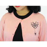 Hemet Embroidered Spiderweb Heart Pink Knit Cardigan-Glitz Glam and Rebellion GGR Pinup, Retro, and Rockabilly Fashions