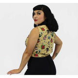 Hemet Tattoo Art Sleeveless Tie Crop Top-Glitz Glam and Rebellion GGR Pinup, Retro, and Rockabilly Fashions