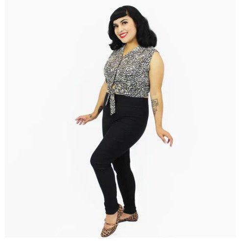 Hemet Leopard Sleeveless Tie Crop Top-Glitz Glam and Rebellion GGR Pinup, Retro, and Rockabilly Fashions