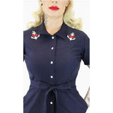 Hemet Stretchy Nautical Anchor Navy Romper with Belt-Glitz Glam and Rebellion GGR Pinup, Retro, and Rockabilly Fashions