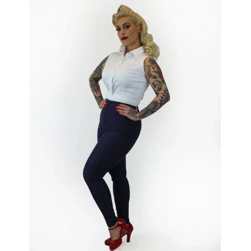 Hemet Navy Pin Up High Waist Cigarette Pants-Glitz Glam and Rebellion GGR Pinup, Retro, and Rockabilly Fashions