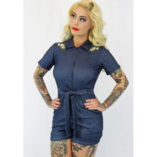 Denim one piece romper online