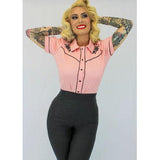 Pink Black Rose Rockabilly Western Top by Hemet-Blouse-Glitz Glam and Rebellion GGR Pinup, Retro, and Rockabilly Fashions