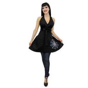 Spiderweb Black Vintage Inspired Apron by Hemet-Pinup Aprons-Glitz Glam and Rebellion GGR Pinup, Retro, and Rockabilly Fashions