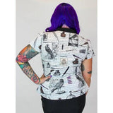 White Edgar Allan Poe Script Bow Top by Hemet-Blouse-Glitz Glam and Rebellion GGR Pinup, Retro, and Rockabilly Fashions