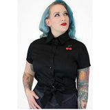 Embroidered Cherries Black Knot Top by Hemet-Blouse-Glitz Glam and Rebellion GGR Pinup, Retro, and Rockabilly Fashions