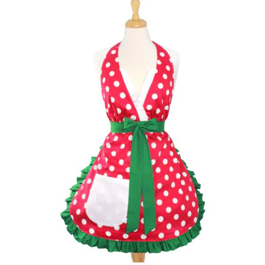 Red Polkadot Christmas Retro Apron by Hemet-Pinup Aprons-Glitz Glam and Rebellion GGR Pinup, Retro, and Rockabilly Fashions