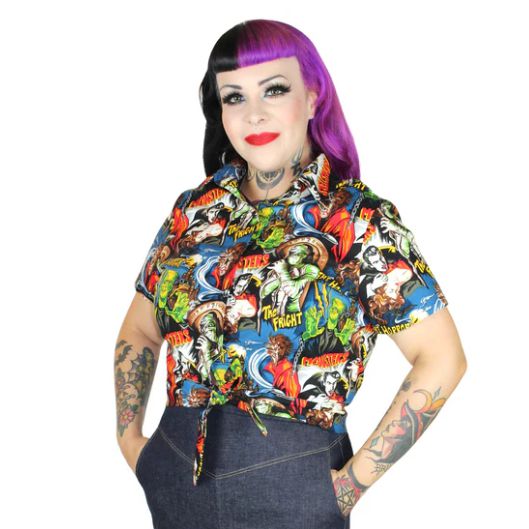 Hollywood Monster Horror Knot Top by Hemet-blouse-Glitz Glam and Rebellion GGR Pinup, Retro, and Rockabilly Fashions