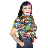 Hollywood Monster Horror Knot Top by Hemet-blouse-Glitz Glam and Rebellion GGR Pinup, Retro, and Rockabilly Fashions