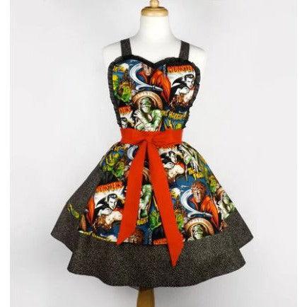 Hollywood Monsters Two Tier Apron by Hemet-Pinup Aprons-Glitz Glam and Rebellion GGR Pinup, Retro, and Rockabilly Fashions