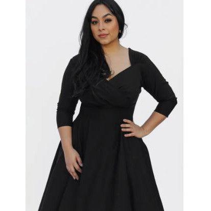 Holiday Black Circle Dress with 3/4 length Sleeves by Hemet-Dress-Glitz Glam and Rebellion GGR Pinup, Retro, and Rockabilly Fashions