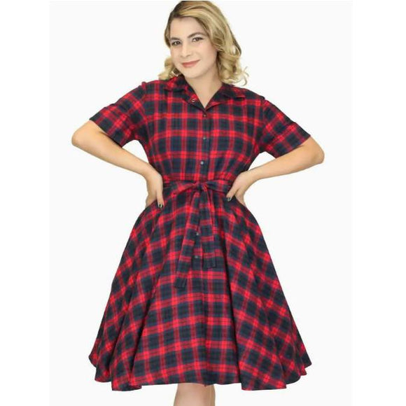 Red & Navy Plaid Circle Dress by Hemet-Dress-Glitz Glam and Rebellion GGR Pinup, Retro, and Rockabilly Fashions