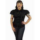 Black Oversized Tie-Neck Top by Hemet-Top-Glitz Glam and Rebellion GGR Pinup, Retro, and Rockabilly Fashions