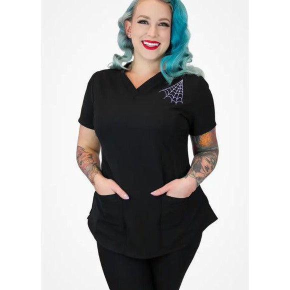 Embroidered Spiderweb Medical Scrub by Hemet-Blouse-Glitz Glam and Rebellion GGR Pinup, Retro, and Rockabilly Fashions