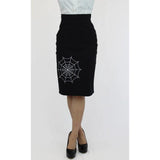 Hemet Pinup Pencil Skirt in Black with Spiderweb Embroidery-Skirts-Glitz Glam and Rebellion GGR Pinup, Retro, and Rockabilly Fashions