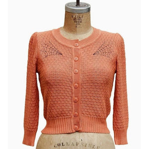 Orange Knit Embroidered Spiderweb Cardigan by Hemet-Cardigan-Glitz Glam and Rebellion GGR Pinup, Retro, and Rockabilly Fashions