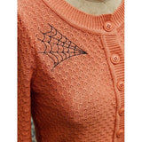 Orange Knit Embroidered Spiderweb Cardigan by Hemet-Cardigan-Glitz Glam and Rebellion GGR Pinup, Retro, and Rockabilly Fashions