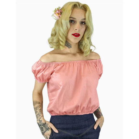 Hemet Off-Shoulder Top in Pink-Top-Glitz Glam and Rebellion GGR Pinup, Retro, and Rockabilly Fashions