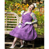 Dolly & Dotty May V-Neck 50's Style Swing Dress in Purple & White Polka Dot-Dress-Glitz Glam and Rebellion GGR Pinup, Retro, and Rockabilly Fashions