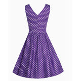 Dolly & Dotty May V-Neck 50's Style Swing Dress in Purple & White Polka Dot-Dress-Glitz Glam and Rebellion GGR Pinup, Retro, and Rockabilly Fashions