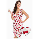 Dolly & Dotty Marilyn White Cherry Wiggle Dress-Dress-Glitz Glam and Rebellion GGR Pinup, Retro, and Rockabilly Fashions