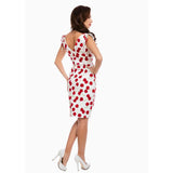 Dolly & Dotty Marilyn White Cherry Wiggle Dress-Dress-Glitz Glam and Rebellion GGR Pinup, Retro, and Rockabilly Fashions