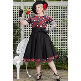 Dotty & Dolly Darlene Retro Black with Red Roses and Polka Dots Swing Dress-Apparel & Accessories-Glitz Glam and Rebellion GGR Pinup, Retro, and Rockabilly Fashions